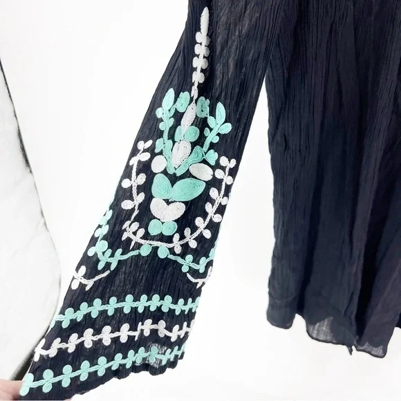 ✅ UMGEE BLACK WHITE TEAL BOHO EMBROIDERED SCOOP NECK TUNIC DRESS SIZE MEDIUM - Picture 4 of 4